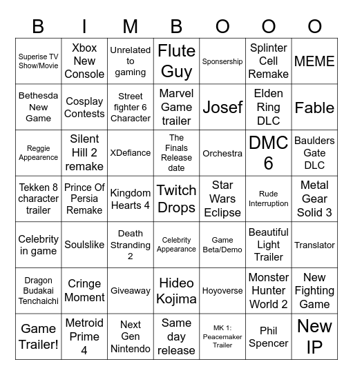 Game Awards Annoucements Bingo Card