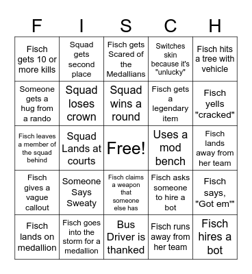 Fortnite Friday Bingo Card