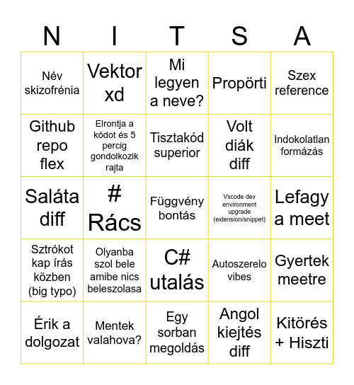 Bing Bong Bingo Niggo Nits Bingo Card