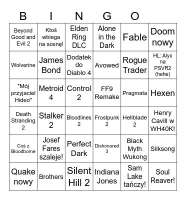 GameAwards 2023 Bingo Card