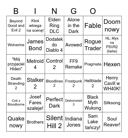 GameAwards 2023 Bingo Card