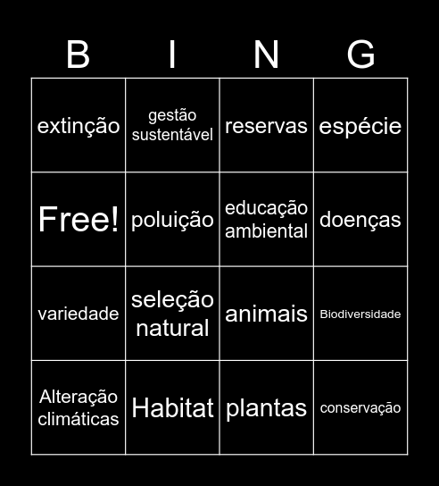 Biodiversidade Bingo Card