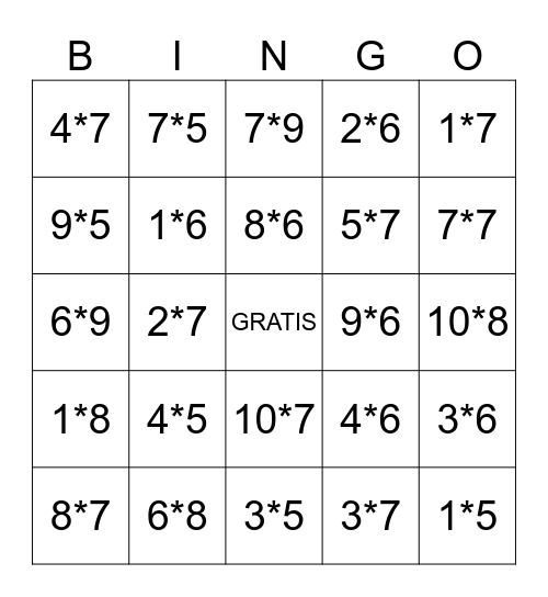 5 til 9-gangen Bingo Card