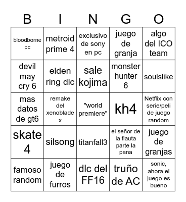 goty Bingo Card