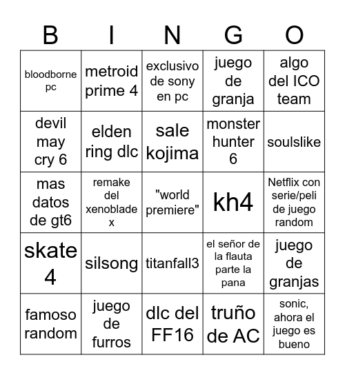 goty Bingo Card