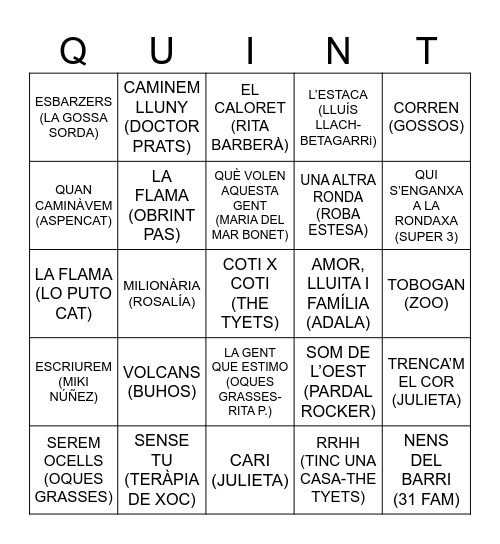 QUINTO Bingo Card