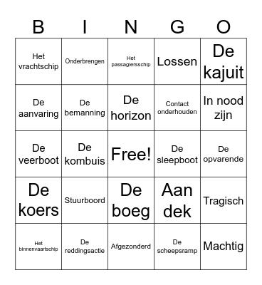 Zeebenen les 1 + 5 Bingo Card