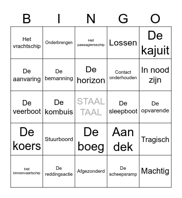 Zeebenen les 1 + 5 Bingo Card