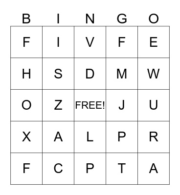 Alphabet Bingo  Bingo Card