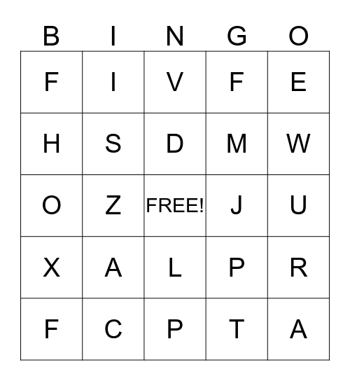 Alphabet Bingo  Bingo Card