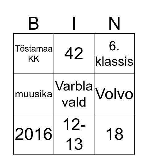 Klassiõhtu Bingo Card