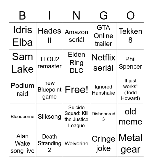 TGA23 Bingo Card