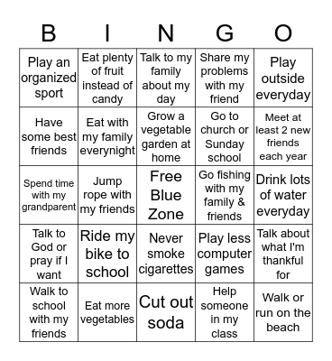 Blue Zones  Bingo Card