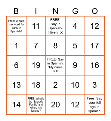 THINK SPANISH! Bingo Card