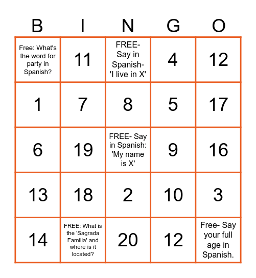 THINK SPANISH! Bingo Card
