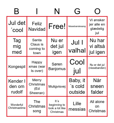 Sekretærernes julemusik bingo Card