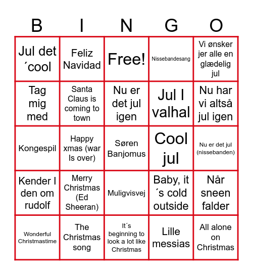 Sekretærernes julemusik bingo Card