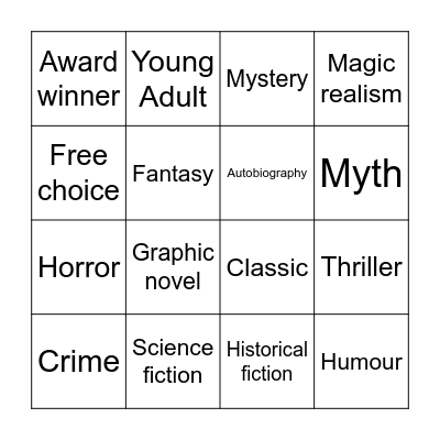 Grade 9 - Genre Bingo Challenge Bingo Card