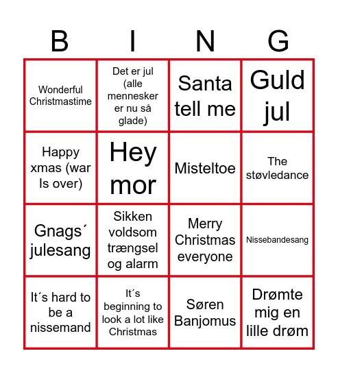 Sekretærernes julemusik bingo Card