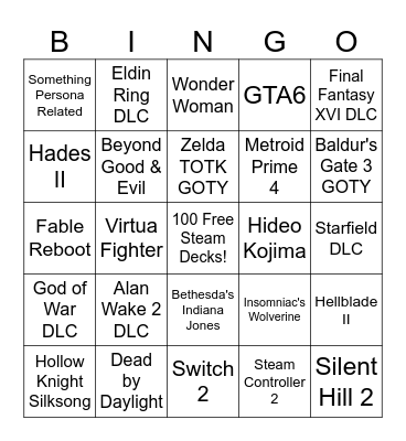 The Game Awards 2023 Bingo Card