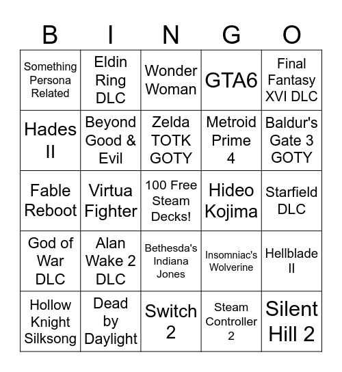 The Game Awards 2023 Bingo Card