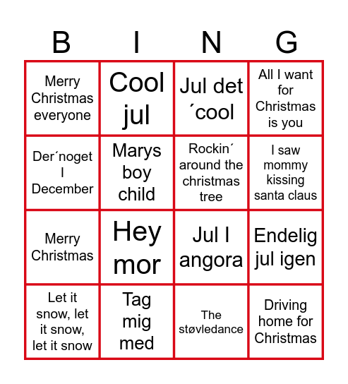 Sekretærernes julemusik bingo Card