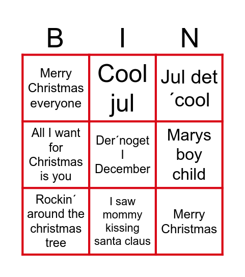 Sekretærernes julemusik bingo Card