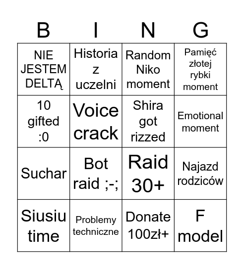 Specjalne bingo Shiry Bingo Card