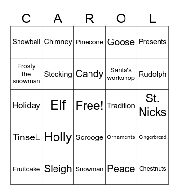 Happy Holidays Primary Bingo Card
