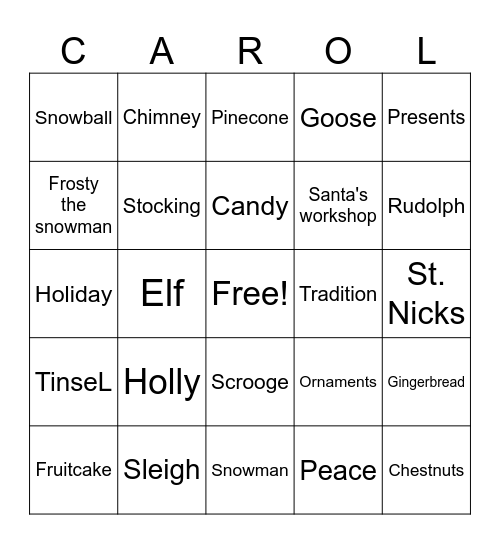 Happy Holidays Primary Bingo Card