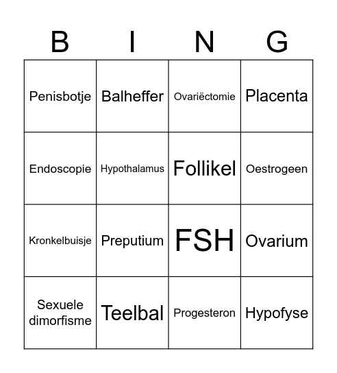 Voortplanting Bingo Card
