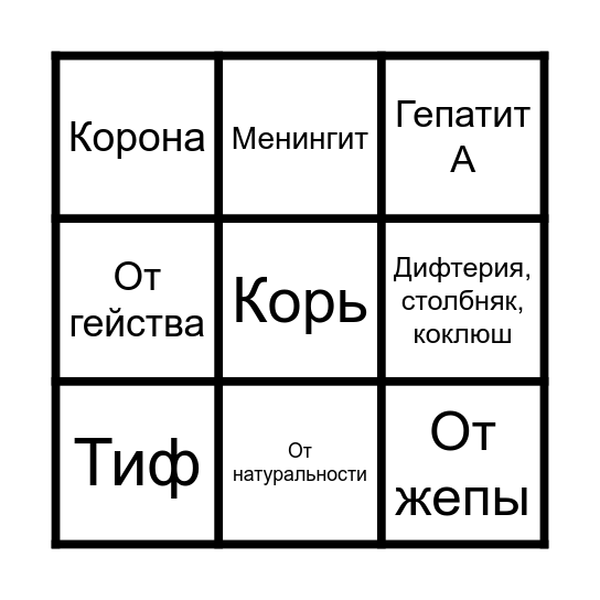 Бинго прививочников Bingo Card