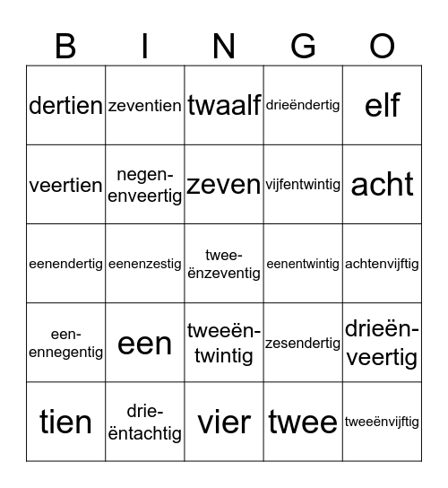 Getallen Bingo Card