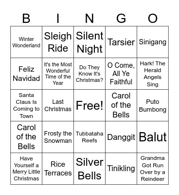 Christmas Songs Bingo Card