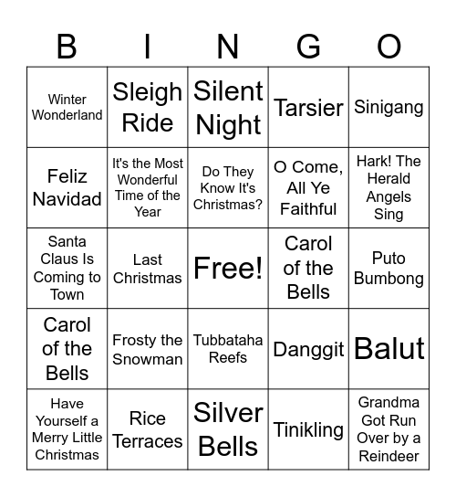 Christmas Songs Bingo Card
