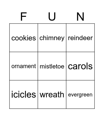 Christmas Spelling Bingo Card