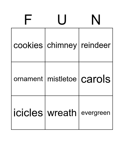 Christmas Spelling Bingo Card