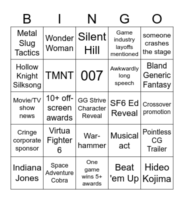 The Game Awards 2023 Bingo Card