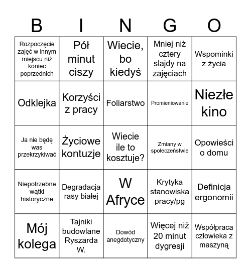 Bingo z Rysiem Bingo Card