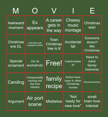 Christmas movie Bingo Card