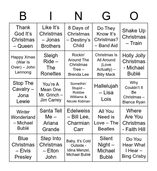 Christmas Music Bingo Card