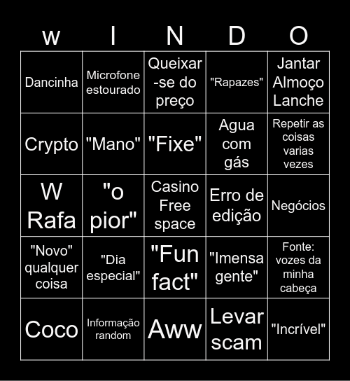 windohhh bingooo Bingo Card