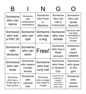 Human Bingo Card