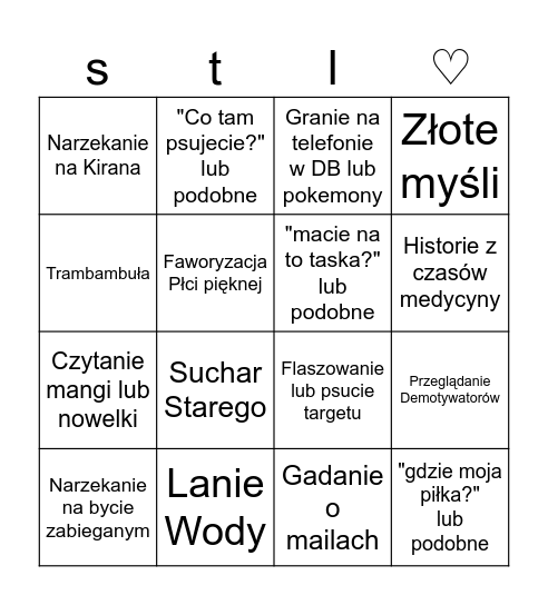 Dzień starego Bingo Card