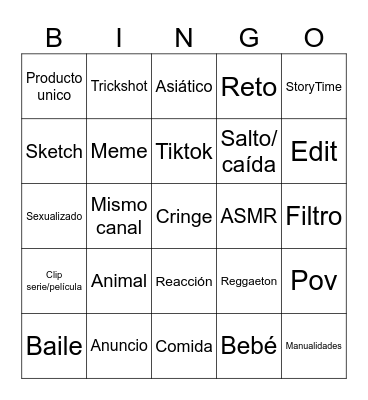 Bingo de Shorts Bingo Card