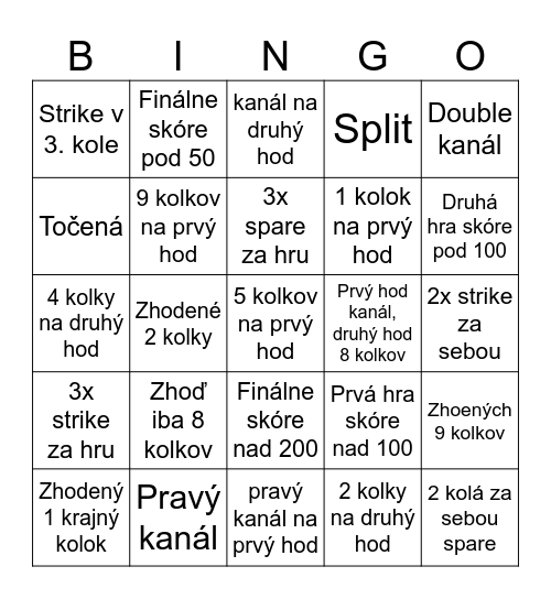 Bowling Bingo Card