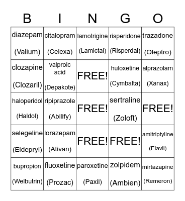 Medication Education Bingo Card