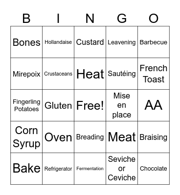 MHR 341 Food Preparation Principles Bingo Card