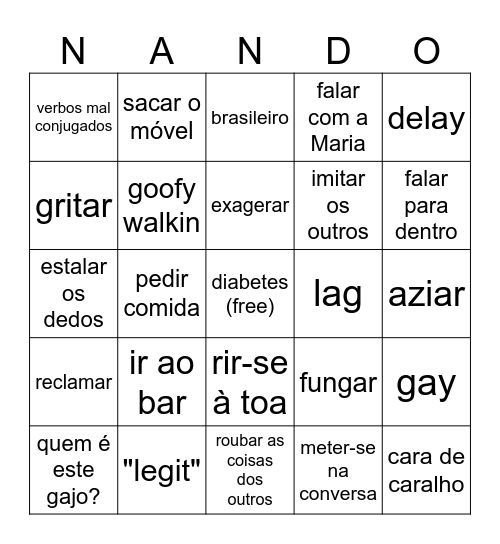 Nando Bingo Card