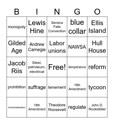 Progressive Era Bingo Card